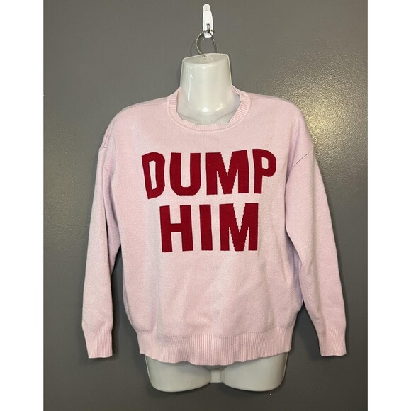 Dump Him Sweater Womens Small Pink Red Pullover Crewneck Graphic Slogan Knit - Picture 1 of 6